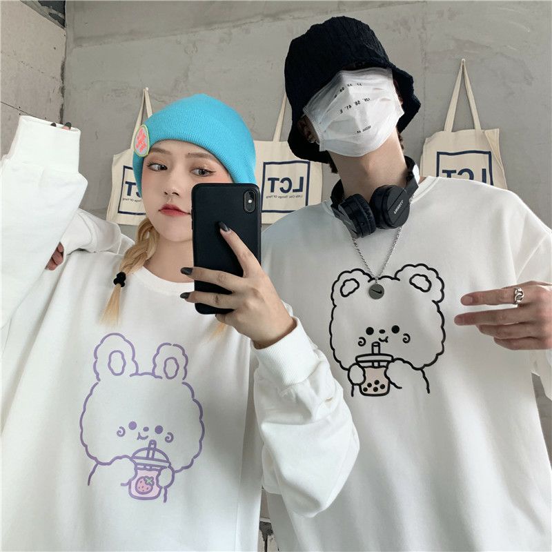 S - XXXXXL(6XL) Sweater Crewneck RABBIT &amp; BEAR (Harga 1 Sweater) Ice Boba Boneka Korean Style Loose Long Sleeve Unisex BIGSIZE OVERSIZE Sweatshirt COUPLE JUMBO Crewneck Oblong Fleece M L XL 2XL 3XL 4XL 5XL