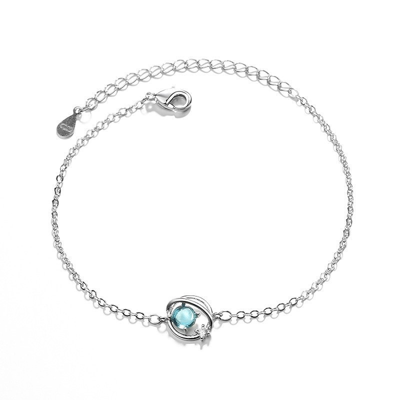 Kalung Chain Necklace Planet Blue Crystal Sapphire Clavicle Pendant Necklace Fashion Jewelry