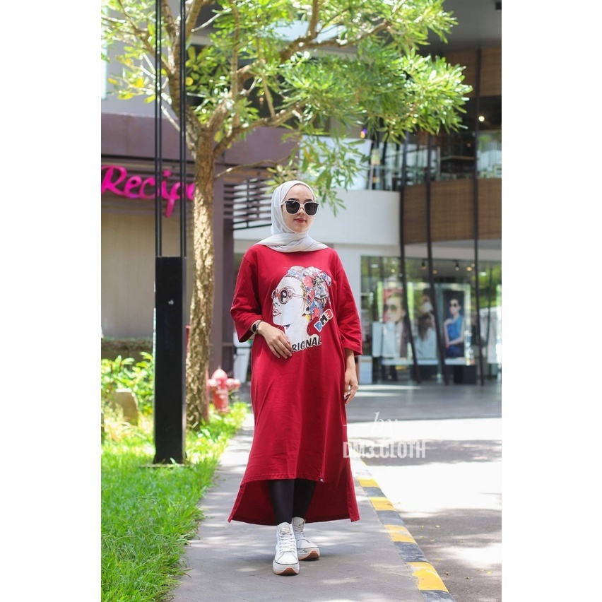 Midi Dress Long Tunik Original DM3 Cloth Bahan Cotton Combed 20s Tebal Terbaru 2022 Terlaris Girl Mo