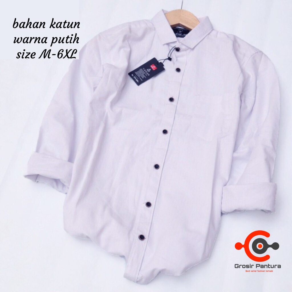 Kemeja Pria Jumbo Lengan Panjang Slimfit Bahan Katun Pria Dewasa Warna Hitam Putih Navi Marun