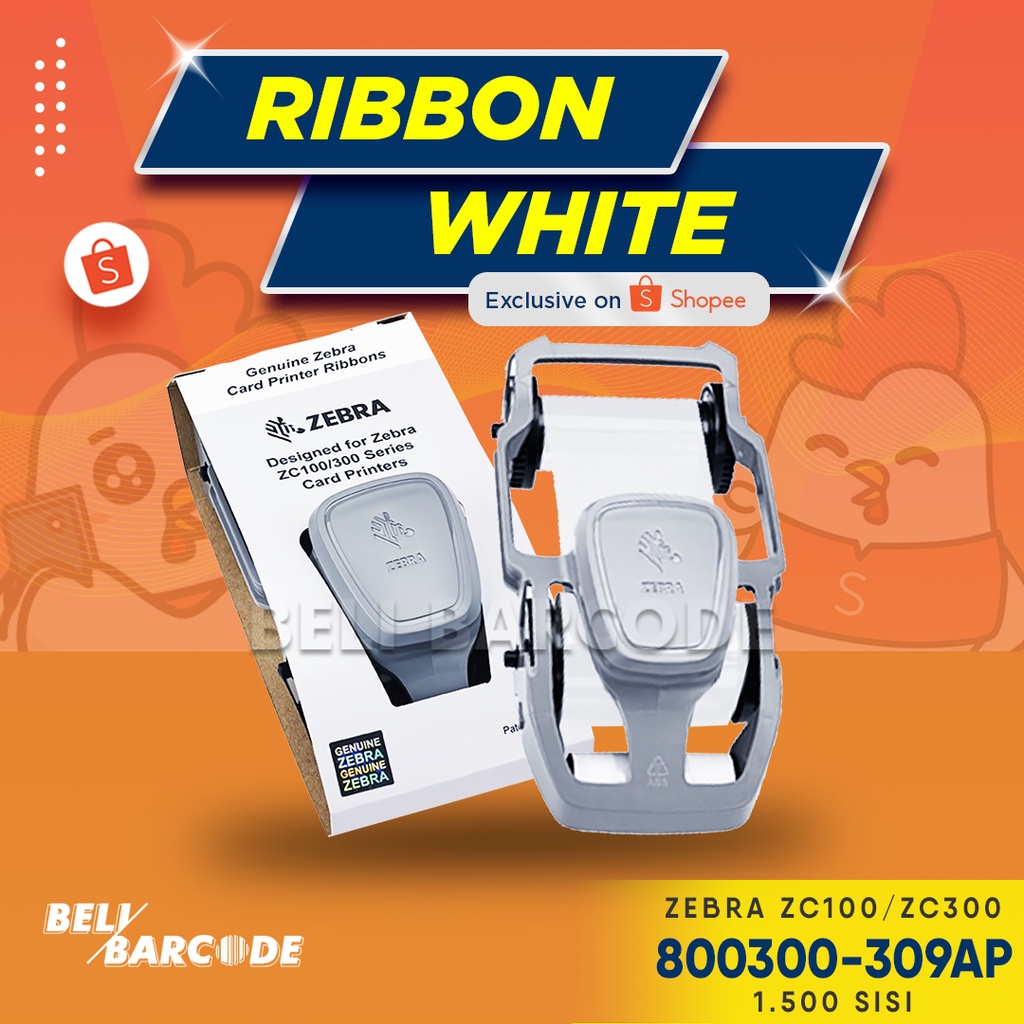 Ribbon White Printer Kartu Zebra ZC100 PN: 800300-309AP PITA TINTA MONOCHROME