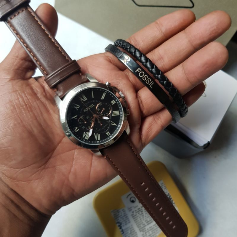 Jam Tangan Pria FOSSlL FS4813 Original Bonus Gelang Kulit FS 4813