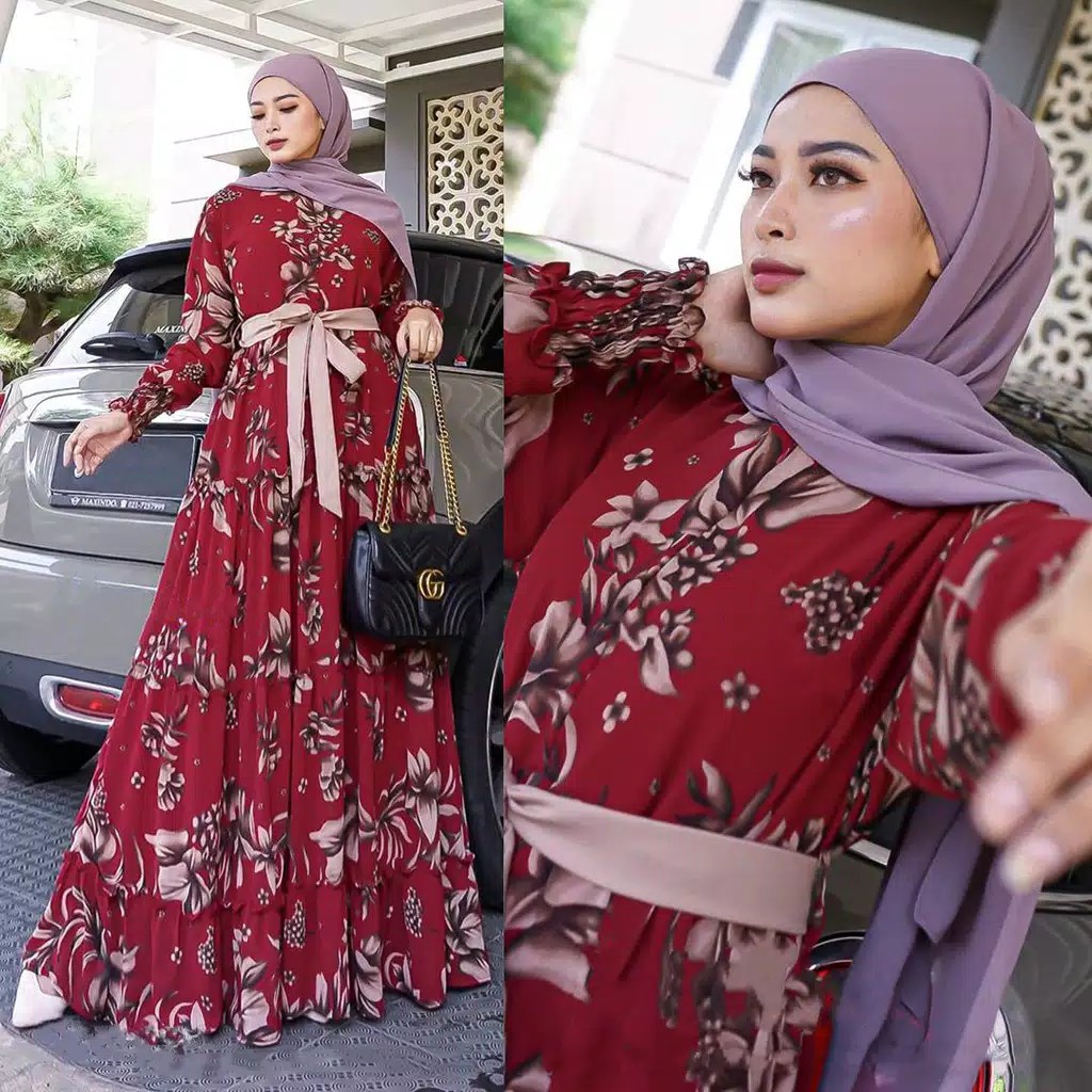 Mei Maxi DRESS HOMEY GAMIS KATUN MONALISA MOTIF Pakaian Muslim Pakaian Wanita