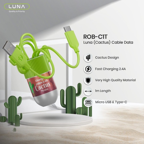 Luna Cable Data Fast Charging 2.4A Type C Micro USB Kabel Data Cactus