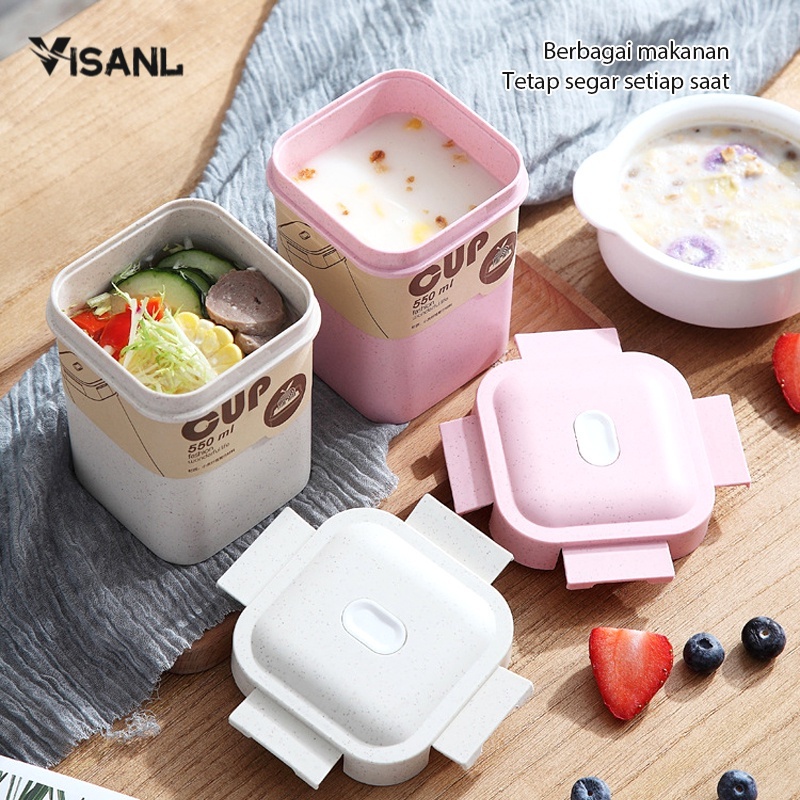 Cangkir Sarapan Multifungsi Mangkuk Sup Jerami Gandum Piknik Portable Soup Cup VS-60