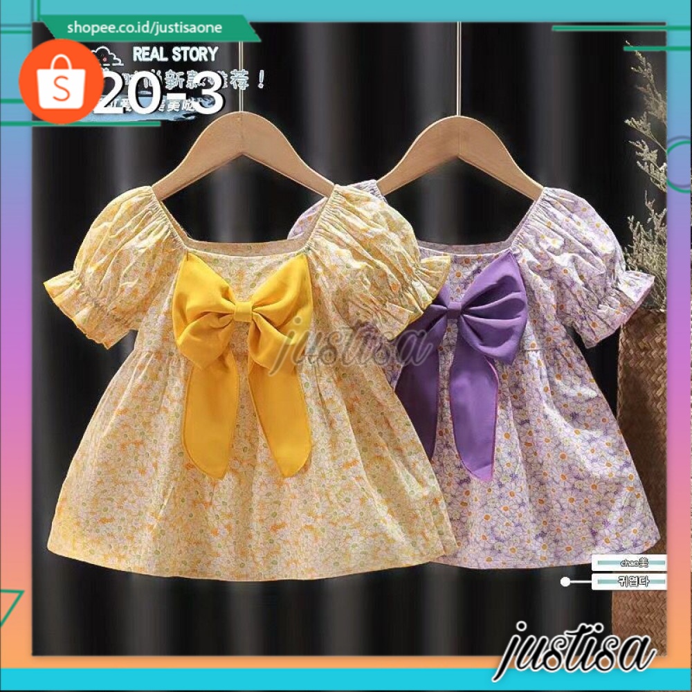 Promo !! Dress Anak Lucu murah / Dress bloomy ribbon big Ukuran 1-3 Tahun / Pakaian Anak Perempuan Import