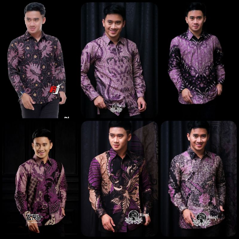 Atasan Kemeja Batik Pria Lengan Panjang Pendek Warna Ungu Lilac Purple Violet Terbaru M L XL XXL