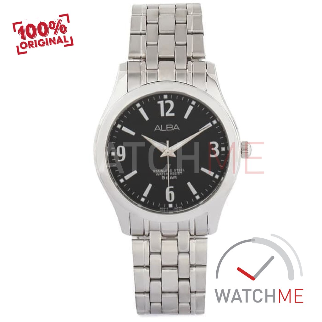 Jam Tangan Pria Alba Analog ARSY23 Black Dial 50m Stainless Steel Original Garansi Murah