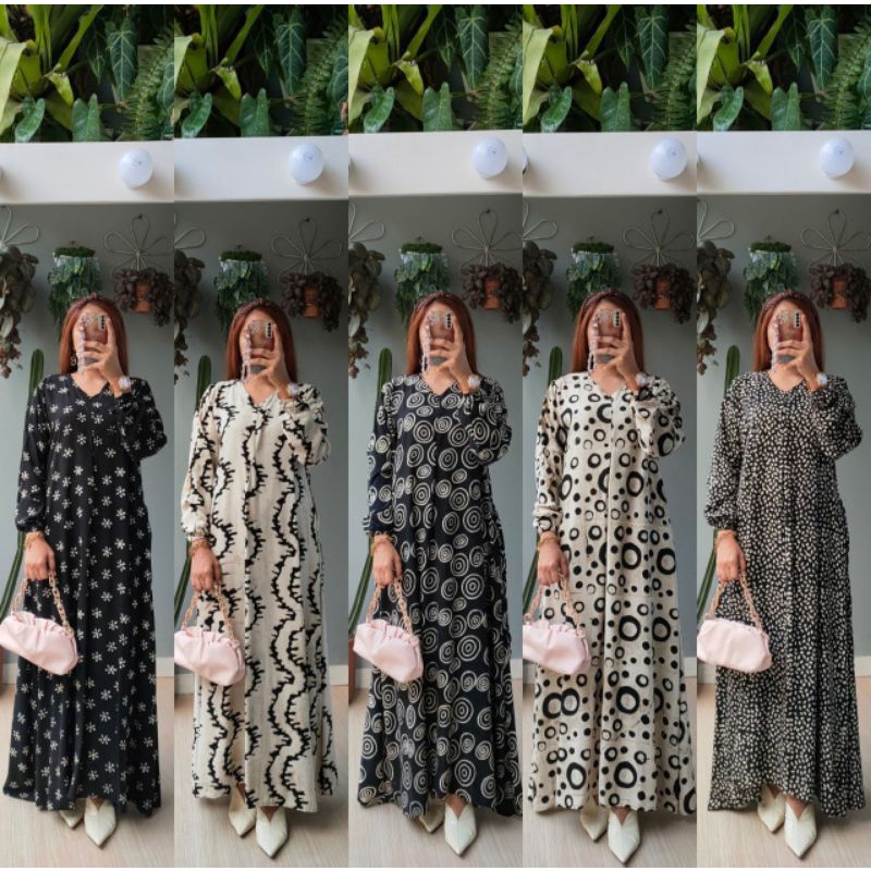 Baju Gamis Batik Modern Kombinasi Polos Ori Pekalongan Lengan Panjang Terbaru Premium