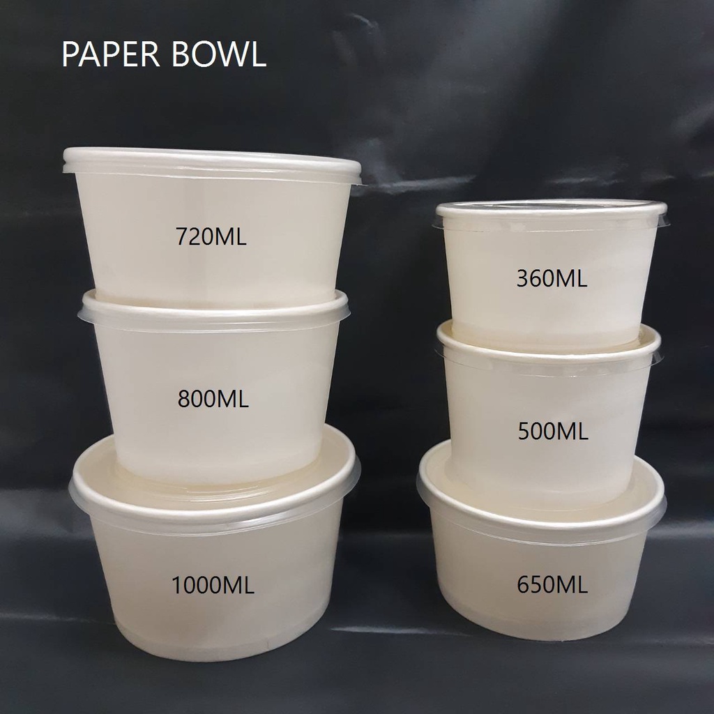 Jual 25pcs PAPER BOWL 360ml 500ml 650ml 720ml 800ml 1000ml Mangkok