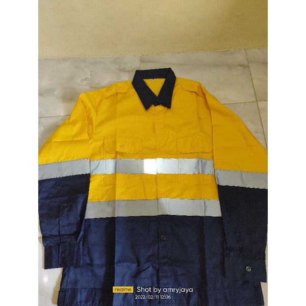 BAJU SAFETY /PROYEK/TAMBANG LENGAN PANJANG WARNA KUNING KOMBINASI DONKER
