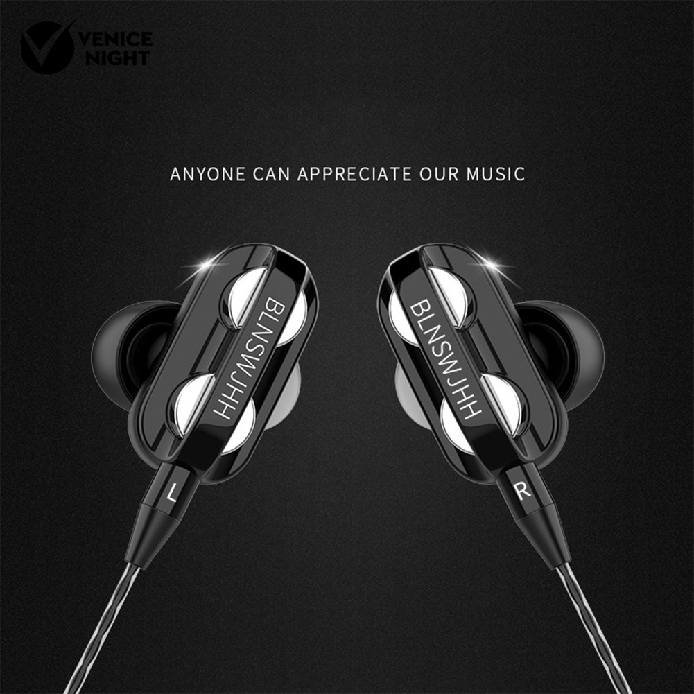 Earphone 4 Units Heavy Bass HiFi  In-Ear Dual Driver Bass Sport