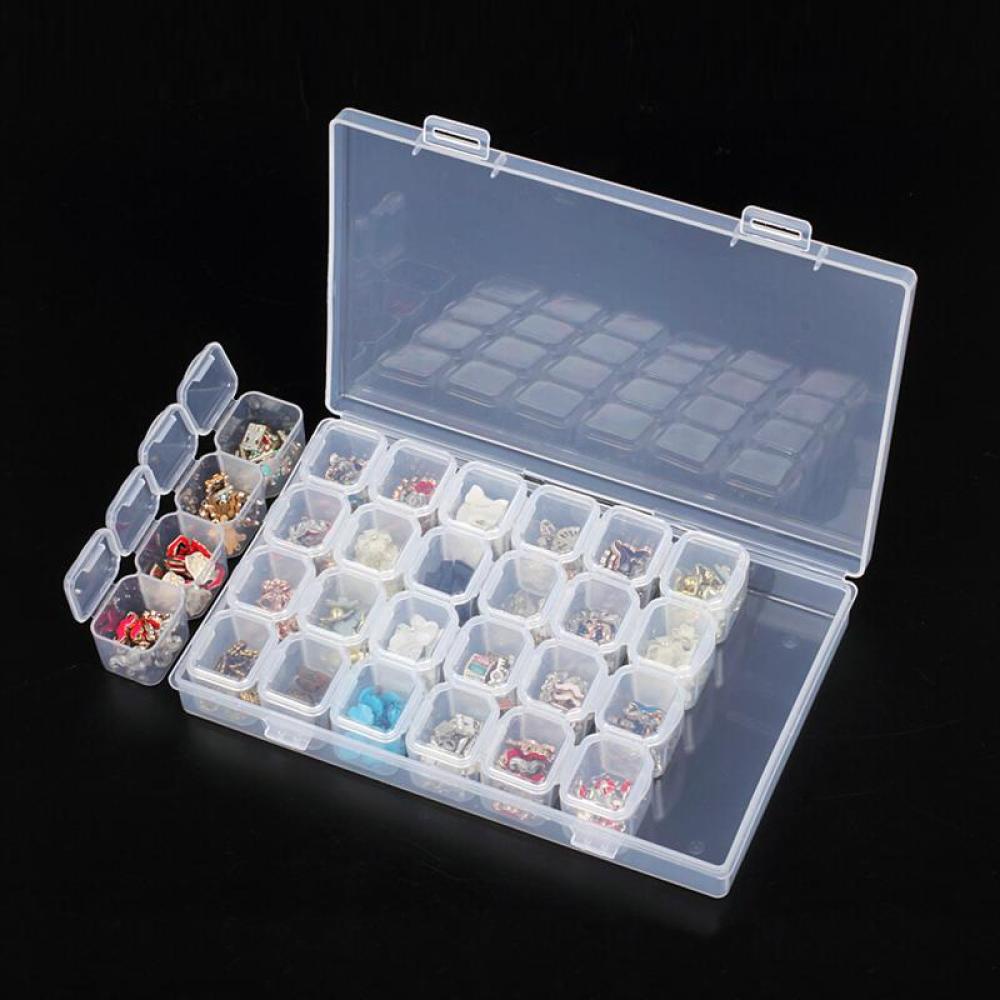 Timekey Kotak Plastik Transparan 28 Slot Display Holder Perhiasanberlian Imitasi Nail Art M1P9