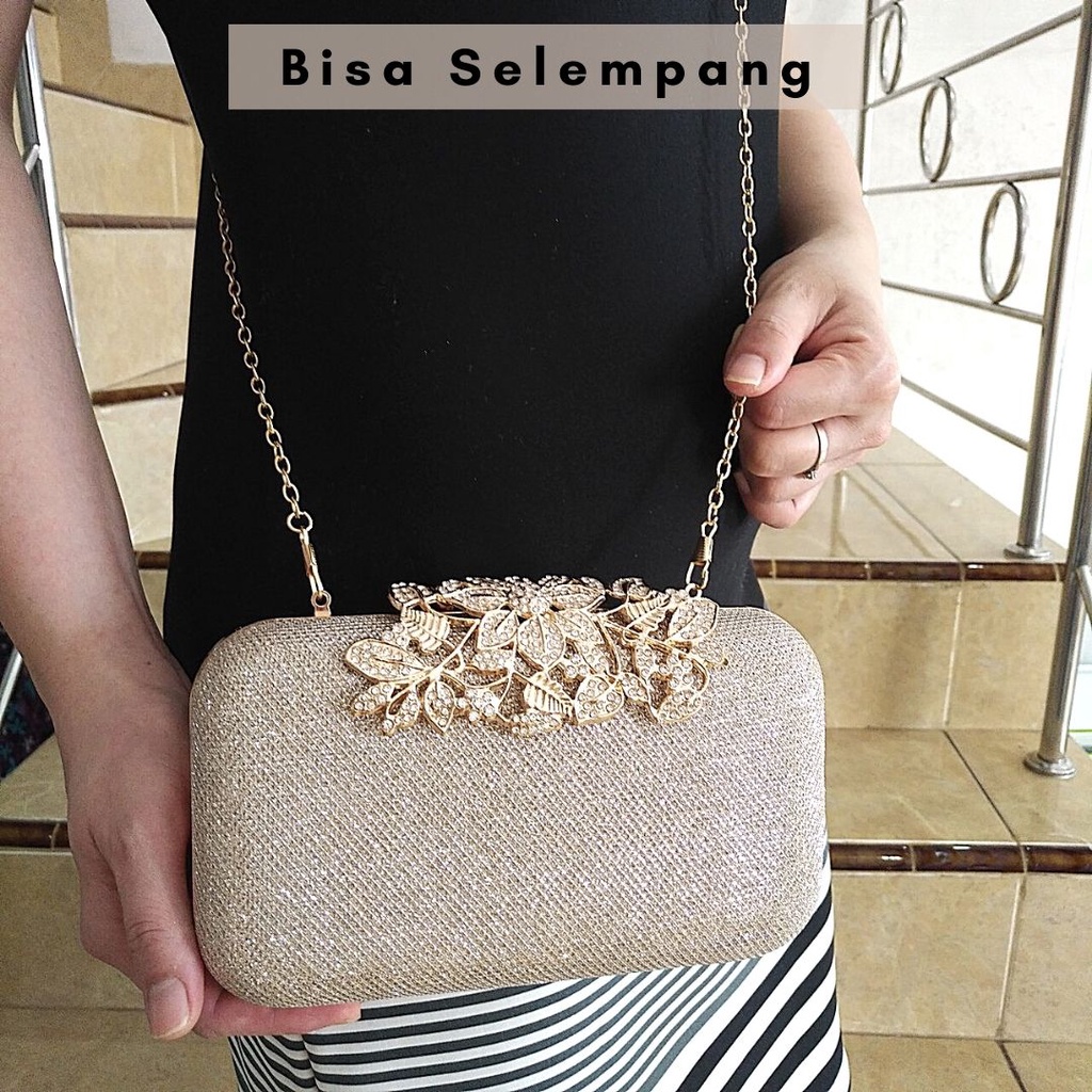 TAS PESTA KRISTAL BUNGA IMPORT MEWAH ELEGAN MAC 76 CLUTCH HANDBAG HAND BAG SHOULDER TENTENG SELEMPANG SLEMPANG SLING BAG JINJING KONDANGAN TALI RANTAI WANITA CEWEK CEWE PEREMPUAN TERBARU KEKINIAN IMPORT CANTIK KEREN