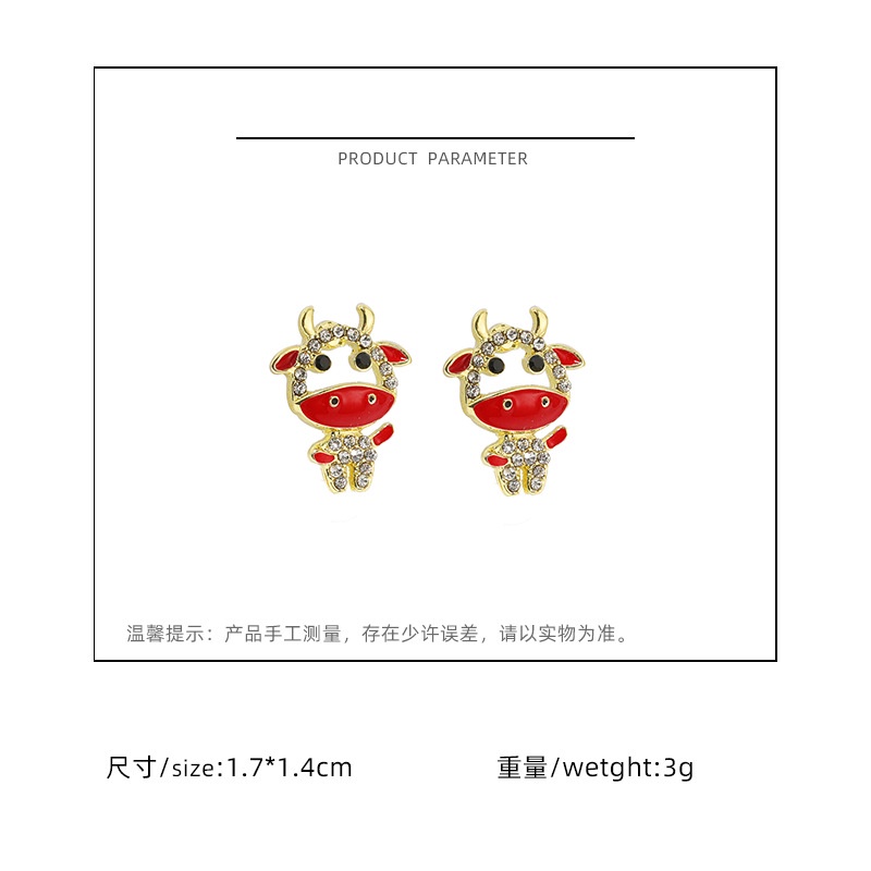 S925 gaya Cina zodiak tahun betis 2021new Tahun Ox Spring sederhana kecil telinga anting-anting untu