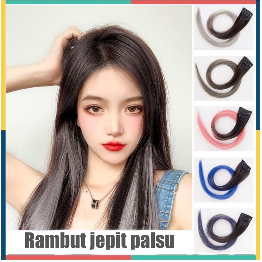 Rambut Jepit Palsu pemanjang rambut wanita / Colourful Hair Extention / Wig wanita