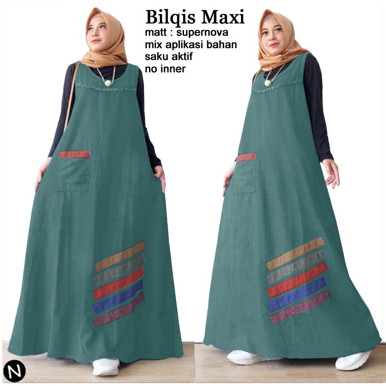 Bilqis Maxi - Logo Smile (LS) - Ukuran L-XXL - Matt Katun Supernova Mix Aplikasi Bahan