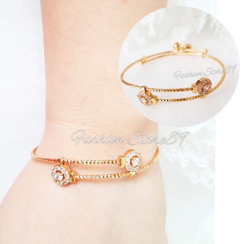 Gelang Bangle Permata Flexibel Gelang Anak Gelanf Dewasa Allsize perhiasan lapis emas 18k yaxiya impor