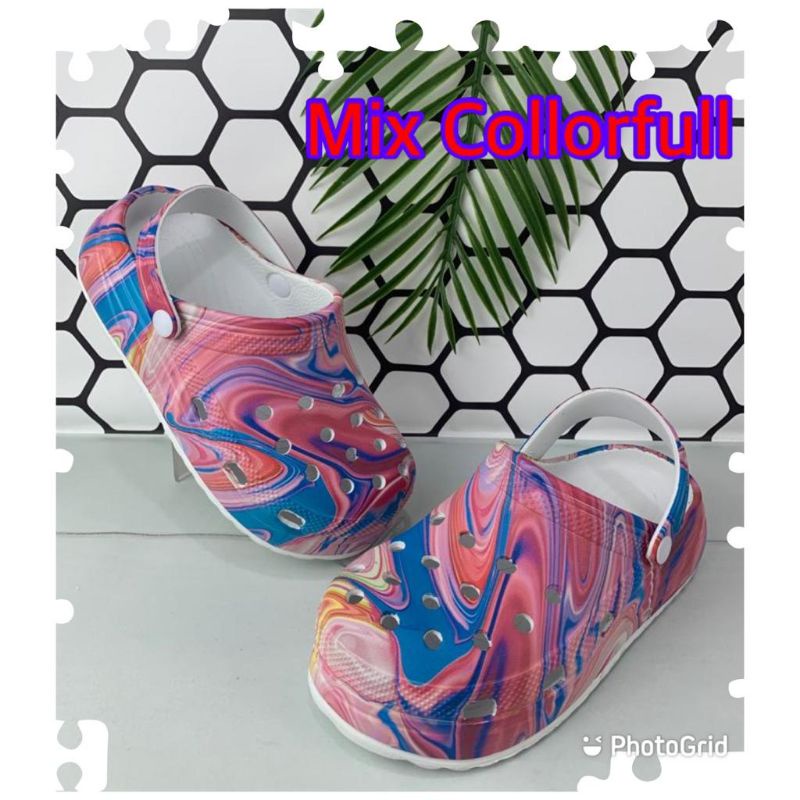 Sandal Baim Bea Clog Printing Wanita Limited Edition Mix Colour