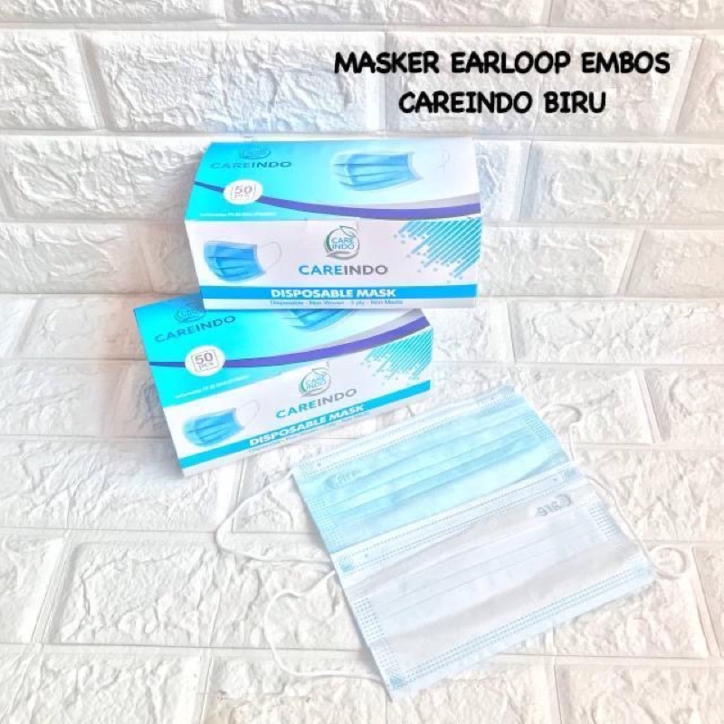 MASKER EARLOOP CAREINDO BIRU TERMURAH (NON EMBOS)