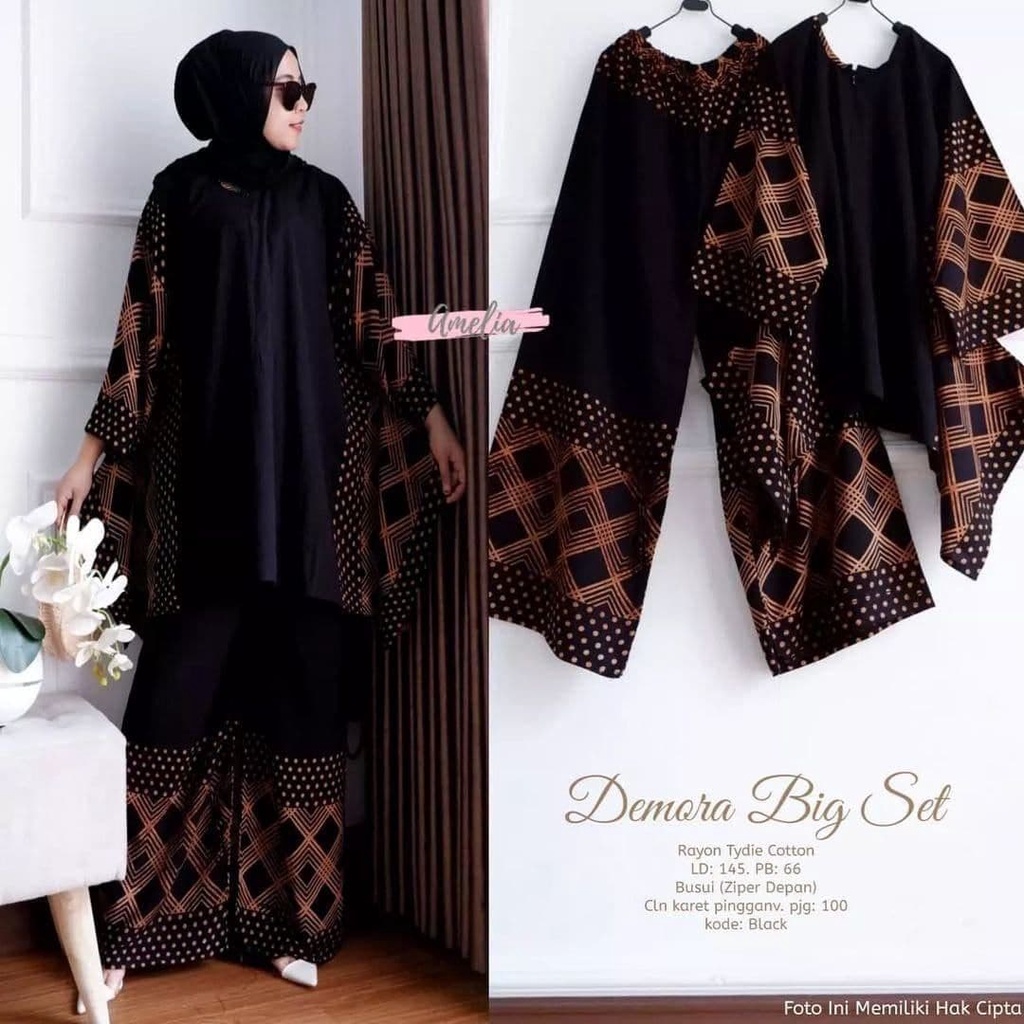 Demora Big Set Jumbo - One Set Jumbo Katun Rayon Batik Premium Busui Setelan Wanita Waka Waka Set Celana Panjang Bigsize LD 140 cm