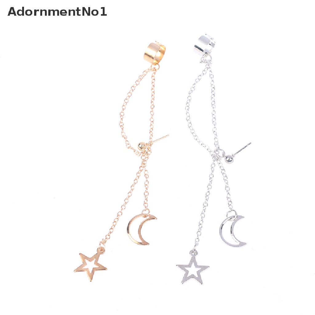 (AdornmentNo1) Anting Tusuk Gantung Desain Bulan + Bintang + Rumbai Panjang Gaya Simple Untuk Wanita