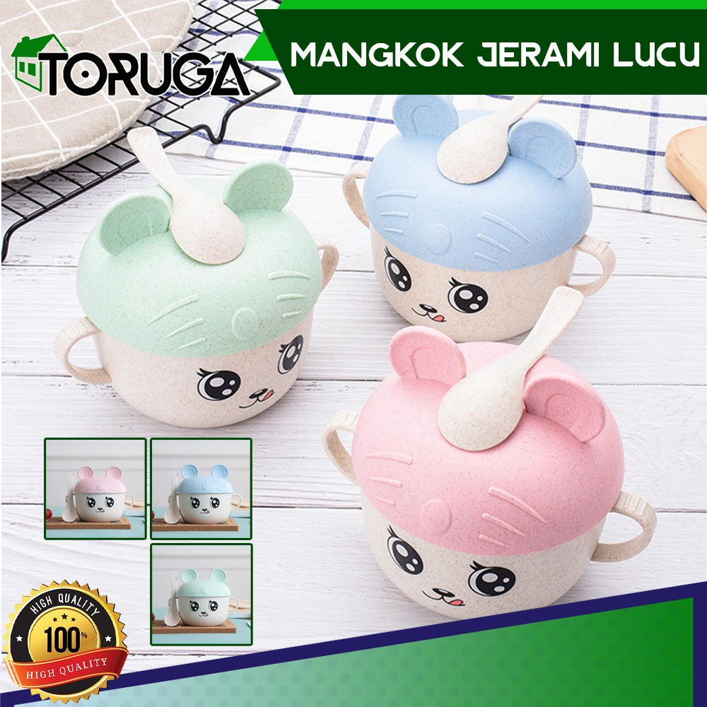 Mangkok Cangkir Jerami Gandum Sendok Set Anak Karakter Souvenir Hadiah Wheat Straw Bowl