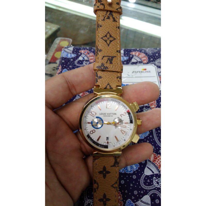 JAM TANGAN PRIA CRONO AKTIF TALI KULIT BRAND LV SUPER PREMIUM WATER RESISTANT