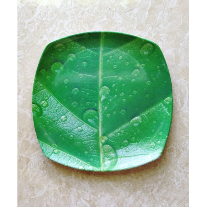 Piring Kotak Motif Daun 9" Bahan Melamin