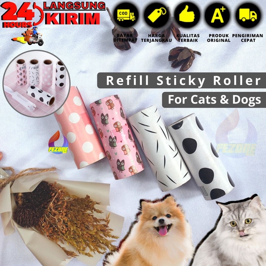 STICKY ROLL Pembersih Bulu Kucing Anjing Di Baju Penghilang Sisir Kecil Rontok Sikat Roller Refill FEZONE