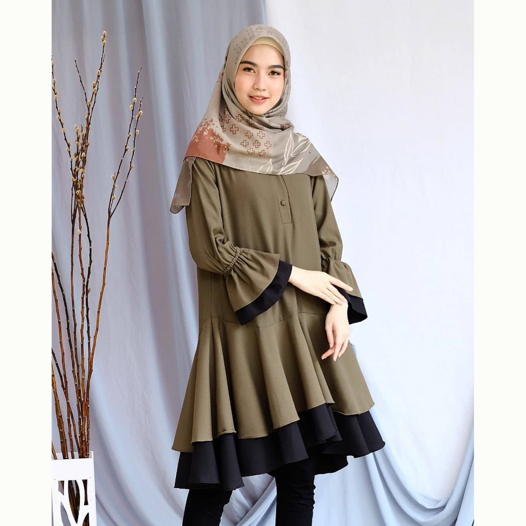 Tunic cantik atasan muslim DILHA TUNIK Hijau Maroon Hitam Mocca