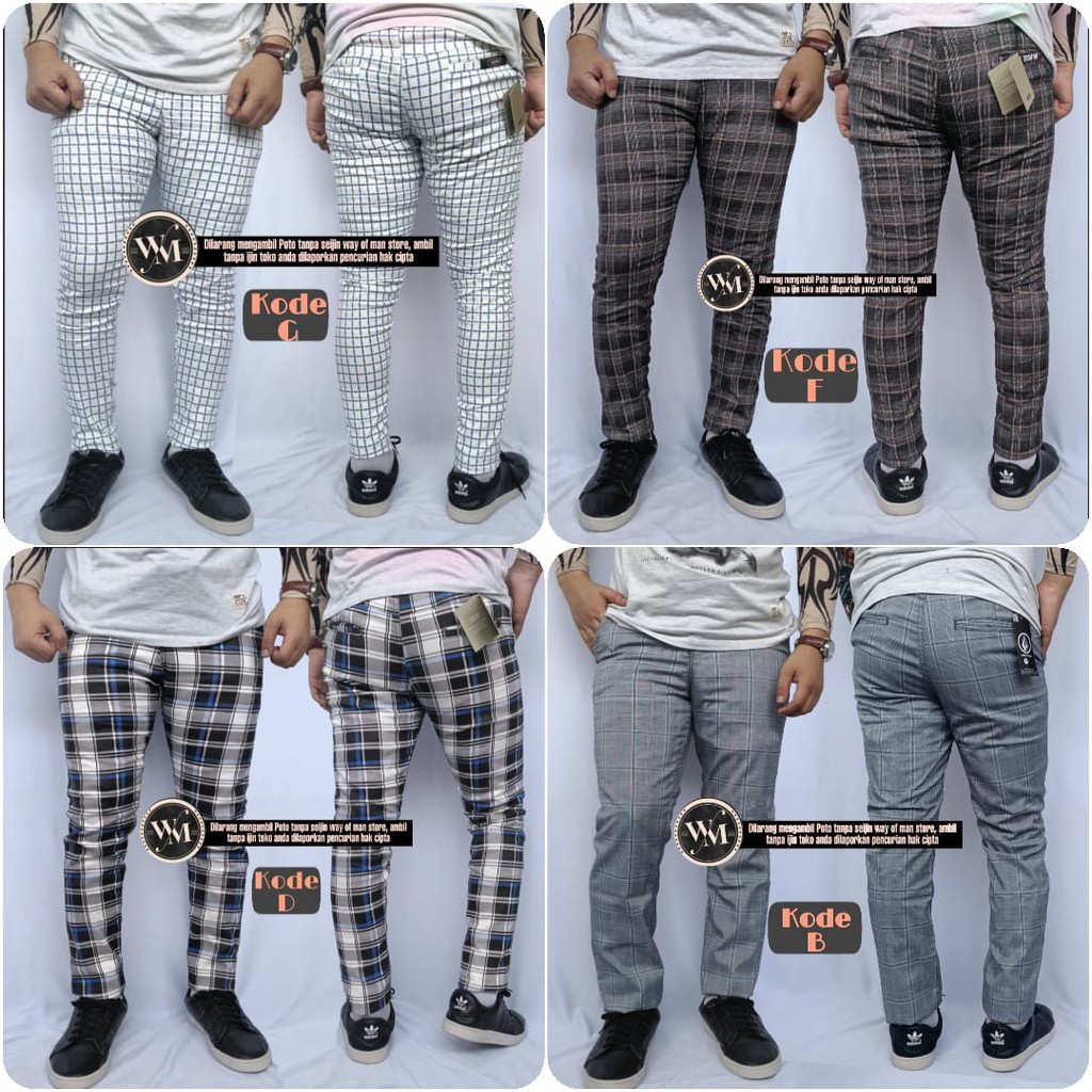 celana tartan celana panjang kotak kotak