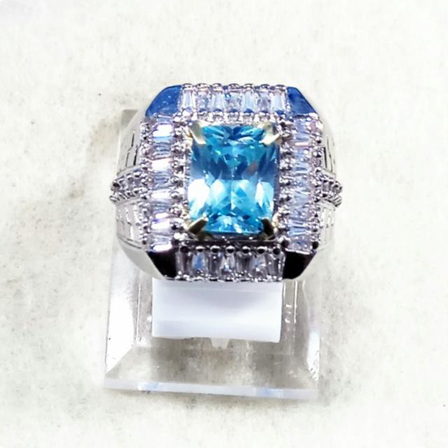 CINCIN BATU PERMATA BLUE TOPAZ SWISS CUTTING OCTAGON SUPER MEWAH SIAP PAKAI !!!