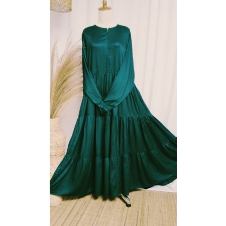 salira - gamis homedress polos ruffle baby doll katun susun rayon twill premium hijau