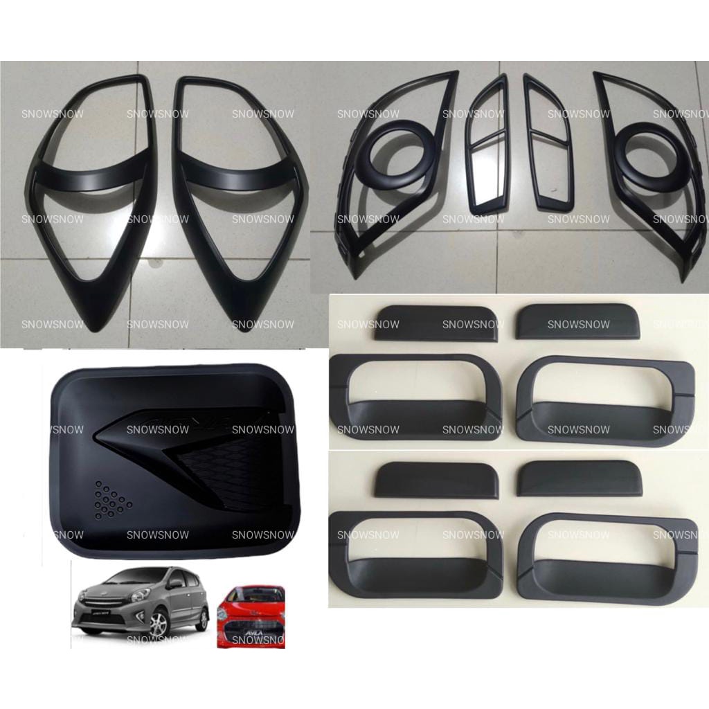 Paket Garnish Depan Belakang Outer Handle Tank Cover Agya Ayla 2013 2016 Sporty Hitam Chrome