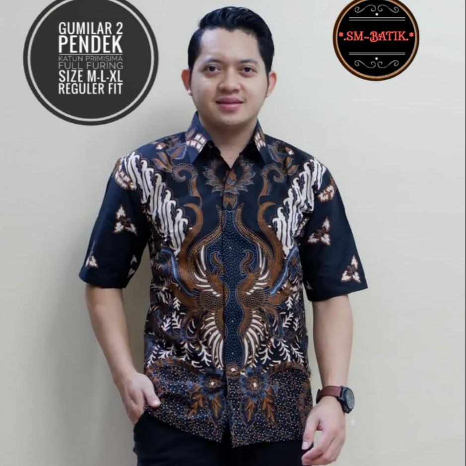 Kemeja Batik Lengan Pendek Terbaru Baju Batik Pendek Lapis Furing GUMILAR PENDEK HITAM Baju Batik