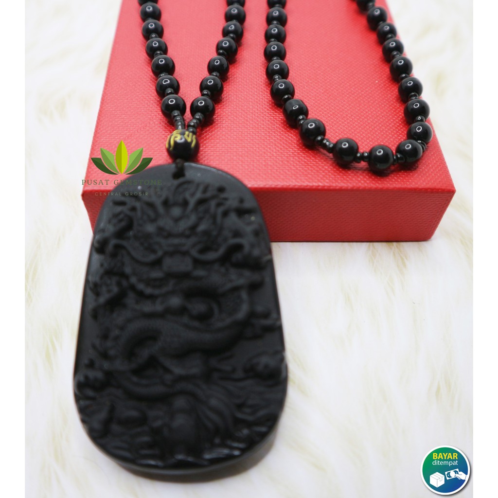 Kalung Pria Liontin Naga Batu Giok Hitam / Black Jade