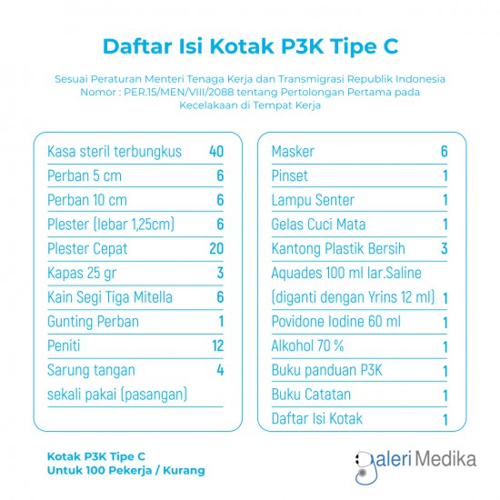 Kotak P3K Tipe C + Lengkap Dengan Isi