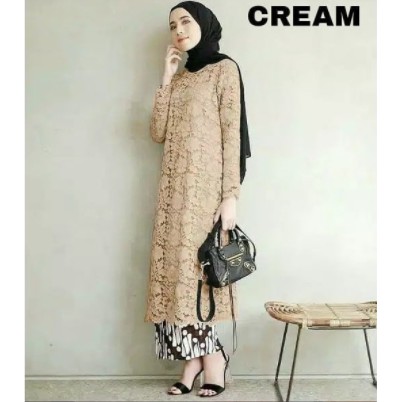 KEBAYA BROKAT SEMI PRANCIS KATUN BAHAN KEBAYA Dress Brukat Alisa Biru Terusan Pesta Blue Natal Gaun