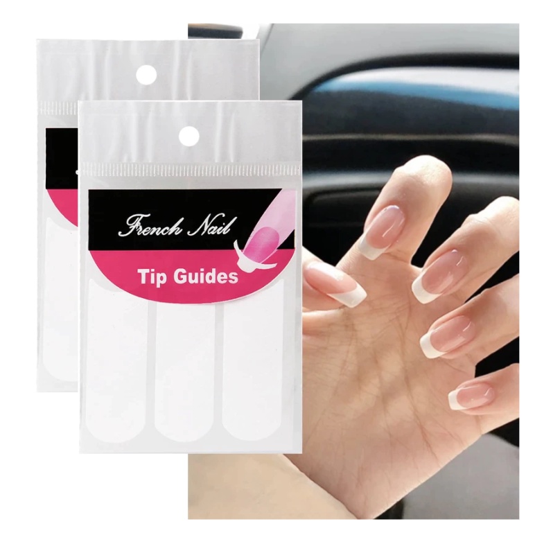 1 LEMBAR ISI 48PCS FRENCH NAIL TIP GUIDES  White French Manicure Strip Nail Art Form Fringe Tip Guides Sticker DIY Line Tips Decoration Tool