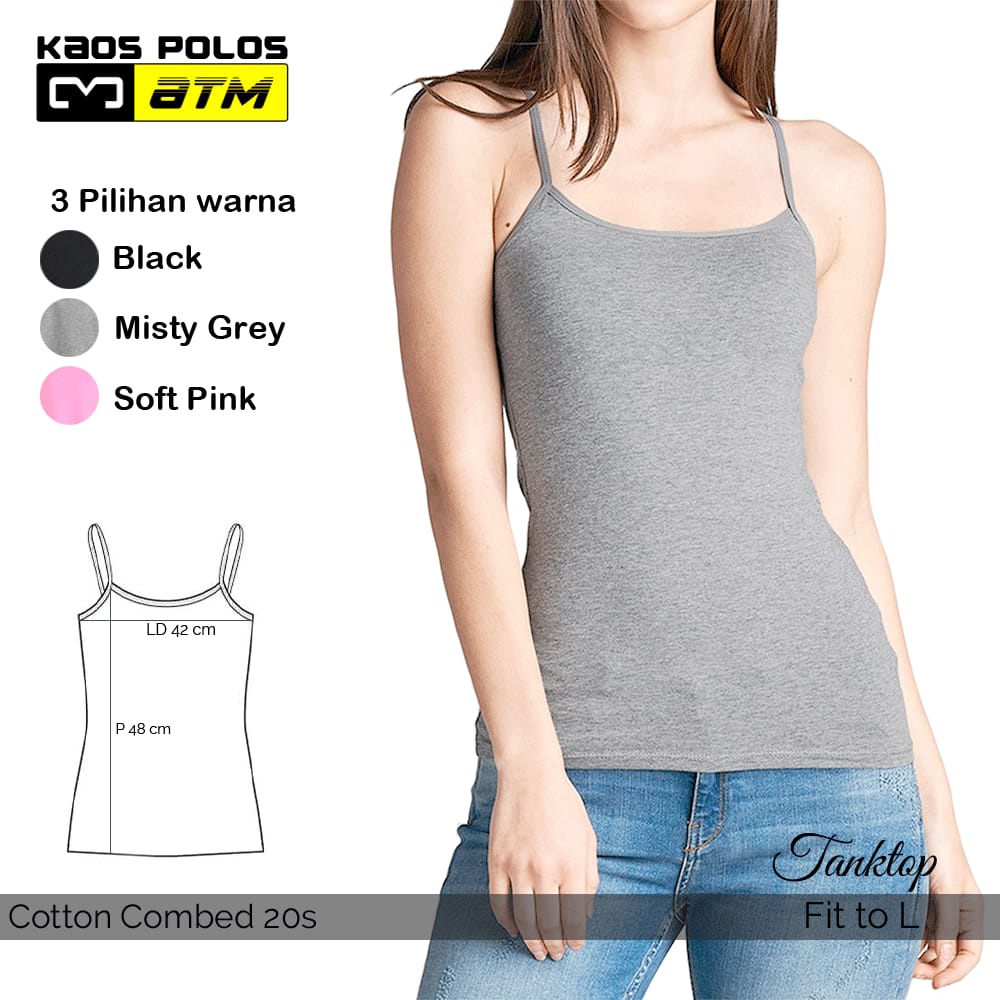 Tank Top 100% Cotton Combed Level DISTRO Soft Adem Bahan Tebal / Singlet Cewek Wanita Perempuan 100% Katun Super Lembut ATM