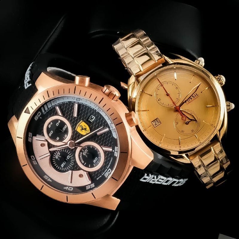 Jam Tangan Pria & Wanita Merk Fossil & Ferrari Stainless Baterai