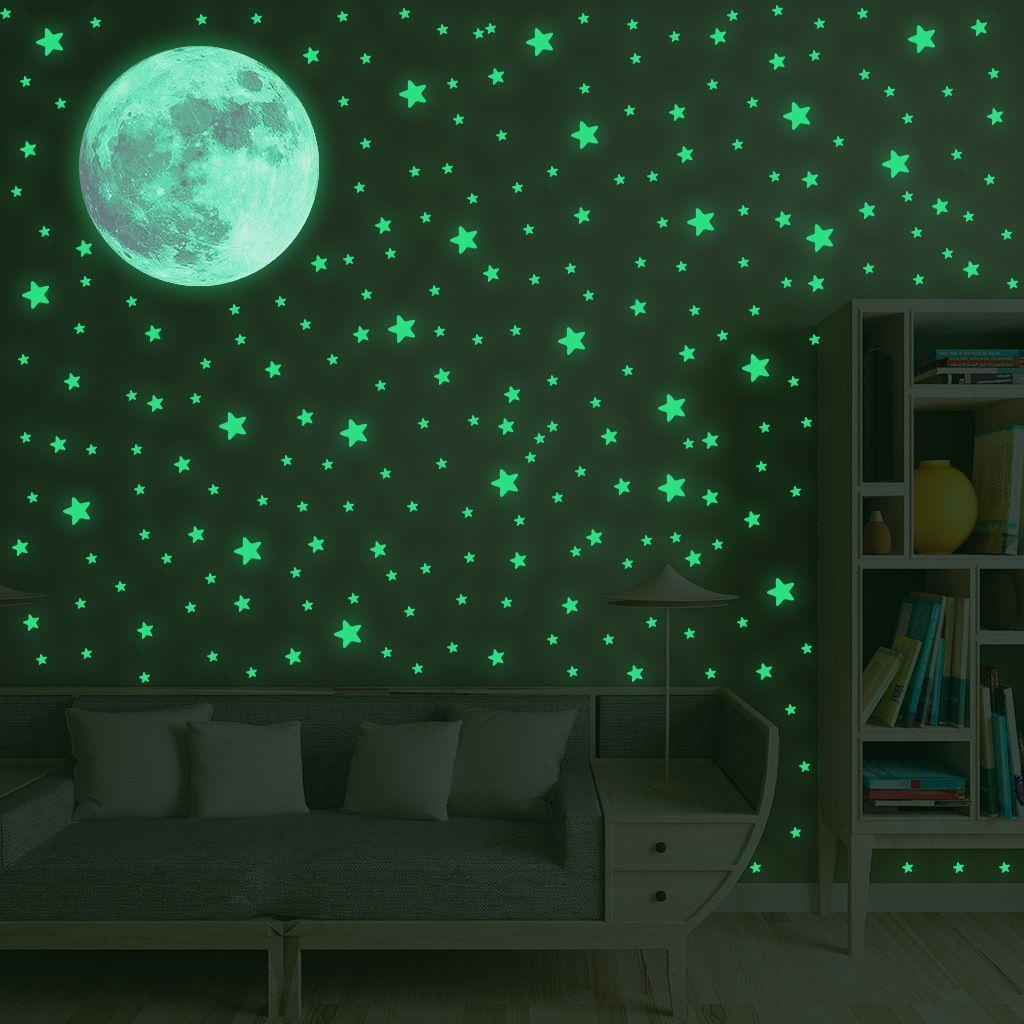 Solighter Bulan Bintang Stiker Dinding DIY 3D Starry Ceiling Cling Dekorasi Rumah Glow In Dark