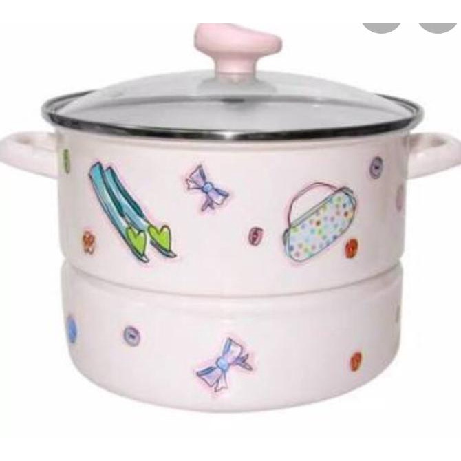 Steamer Kukusan Panci Pancaguna Tutup Kaca Enamel Chefina Pe8278