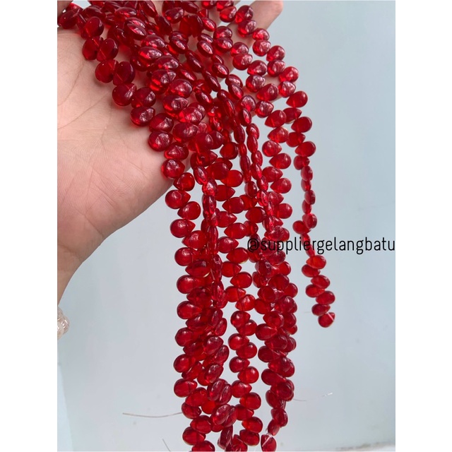 batu tetes air mata 10mm RED QUARTZ kuarsa merah bahan LUBANG SAMPING