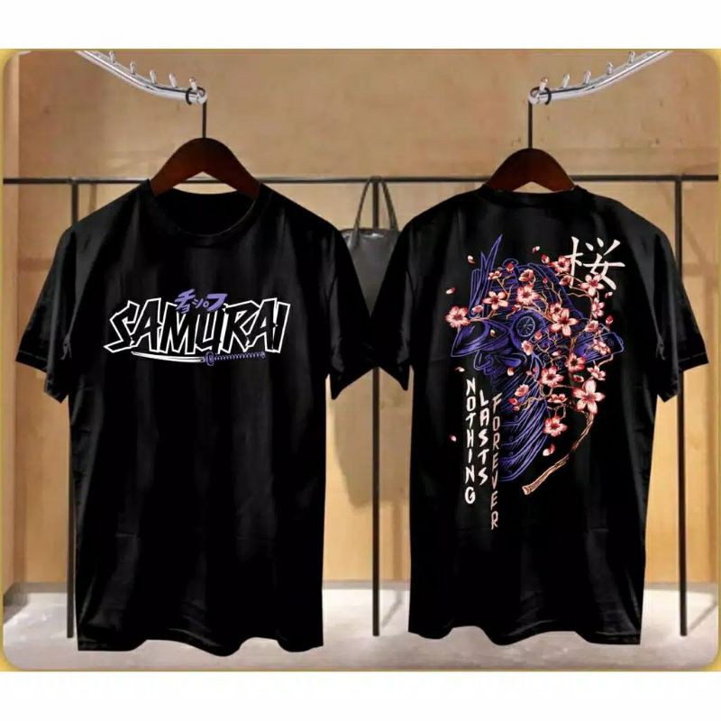 Fourfashion Kaos Pria Kaos Dsitro SAMURAI FOREVER Black FN237