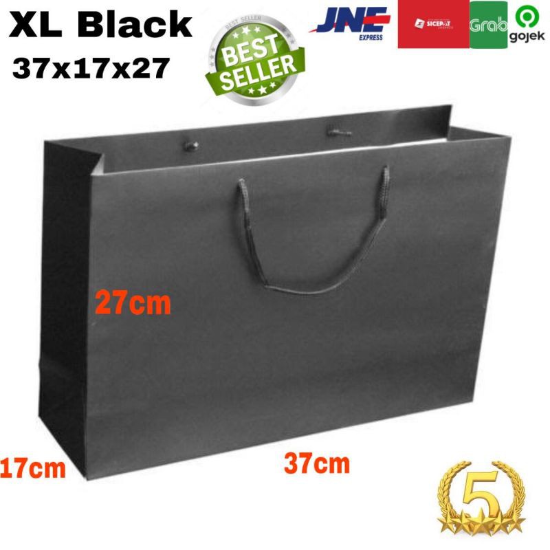 

MINIMAL BELI 20 BIJI !!!! GA BISA BELI 1 ATAU 2 BIJI , BACA TULISAN PALING DEPAN YA Paperbag Hitam XL 37x17x27 Tas Kertas HITAM Tas souvenir Tas Belanja