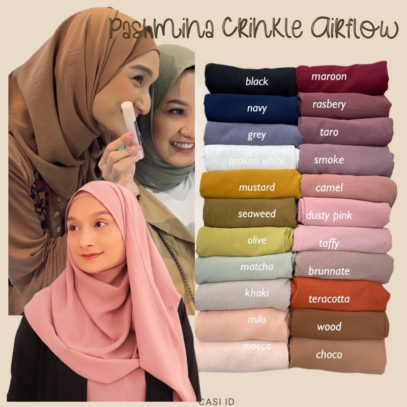 PASHMINA CRINKLE AIRFLOW PASHMINA IRONLESS TANPA SETRIKA PASHMINA TEBAL
