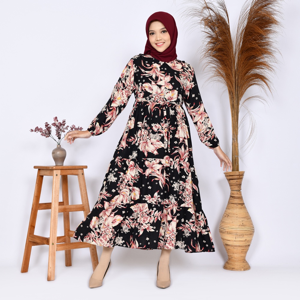 Midi Dress Wanita, Semi gamis Busana Muslimah Busui Katun Rayon