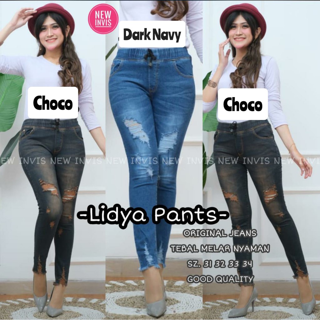 LIDYA PANTS!! JEGGING JEANS SOBEK TIDAK TEMBUS VARIASI TALI